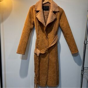 Lily Rose Women Tan Faux Suede Long Sleeve Coat Patchwork Boho Americana Small